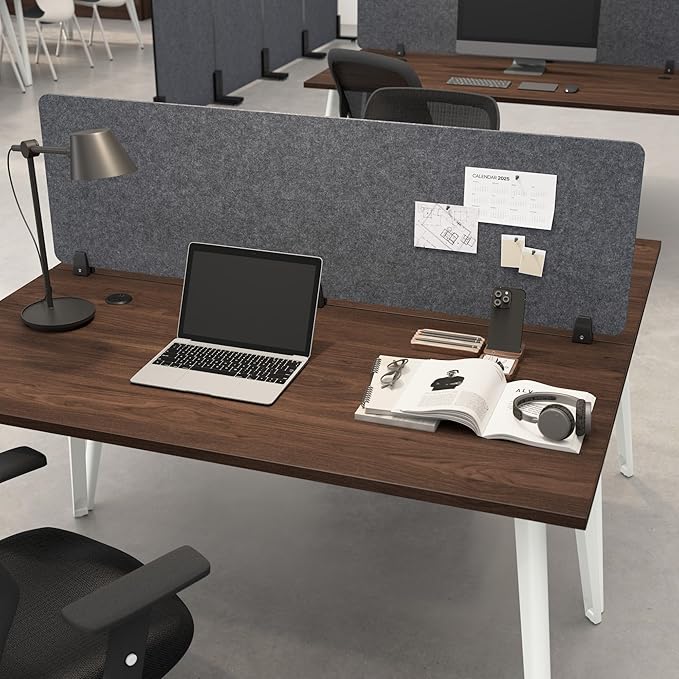 Bush Business Furniture 58W Desktop Privacy Screen in Cool Charcoal, Desk Mounted Office Partition with Acoustic Sound Dampening Panel