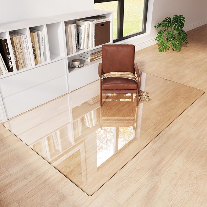 Tempered Glass Chair Mat 80"x48" – Ultra-Clear Office Chair Mat for Hardwood Floors & Low-Pile Carpets – Heavy-Duty 0.2" Scratch-Resistant Surface with Non-Slip Pads – Supports 1,000 lbs