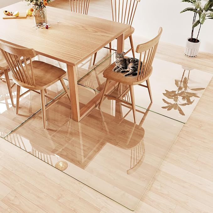 Tempered Glass Chair Mat 60"x48" – Ultra-Clear Office Chair Mat for Hardwood Floors & Low-Pile Carpets – Heavy-Duty 0.2" Scratch-Resistant Surface with Non-Slip Pads – Supports 1,000 lbs