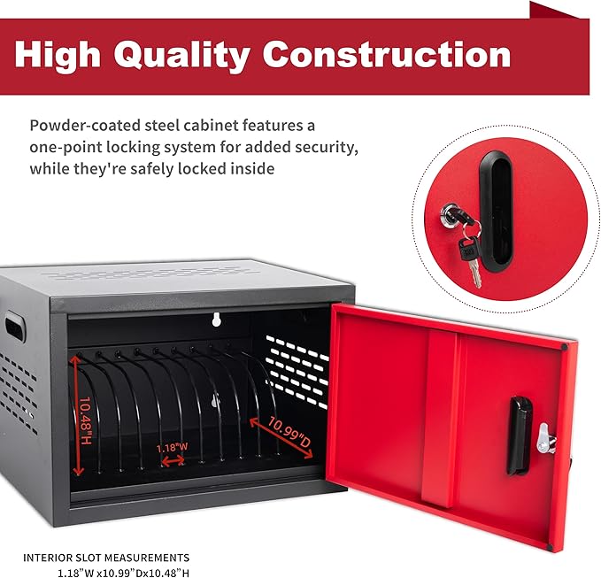 12 Device Wall-Mount Charging Station for Laptops/Tablets/iPads/Chromebooks,12 Bay Lockable Charging Cabinet with Power Strip for Classroom,School Storage Charging Cabinet，Fully Assembly