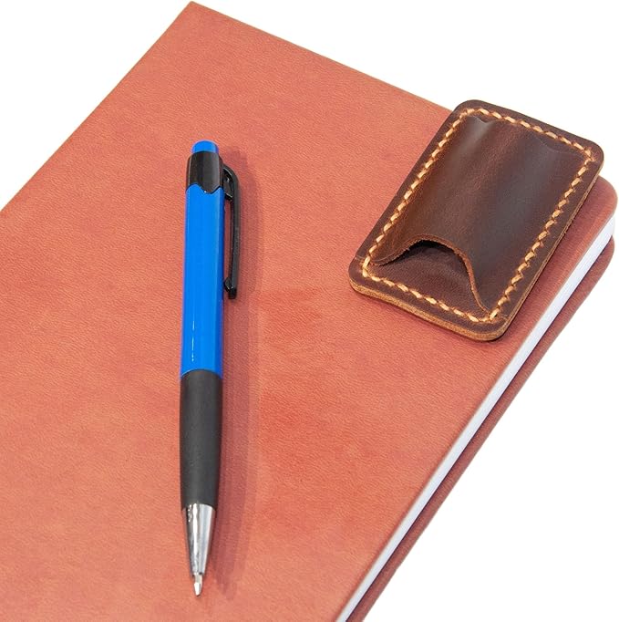 Handmade Leather Pen Holder Clip Notebook Pen Loop Stylish, Leather Pen Holderfor Books, notebook pen pencil holder clip and Practical Pen Organizer (Single Pen Holder (Brown))