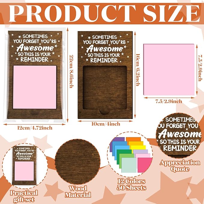 Motipuns 72 Pcs Employee Appreciation Gift Bulk Inspirational Sticky Note Pad Holder Office Teachers' Day Thank You Gift Nurse Week Work Sticky Note Opp Bag for Volunteer Coworker Staff Team Volunteer