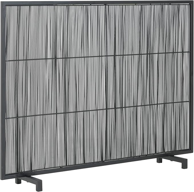 Christopher Knight Home Suho 1-Panel Iron Fireplace Screen with Vertical Bar Pattern, Durable Fire Spark Guard, Rectangular Fire Place Gate Protector for Living Room, 39" x 30", Black