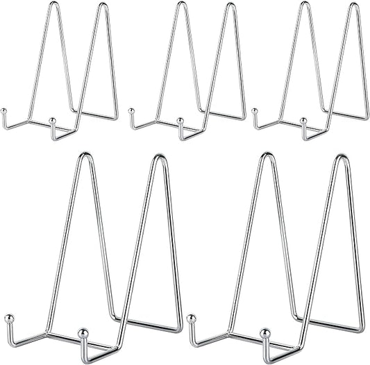 IBosins 5 Pack 6 Inch Plate Holder Display Stands, Metal Silver Frame Stand for Picture, Book, Photo Easel, Creation, Collectibles