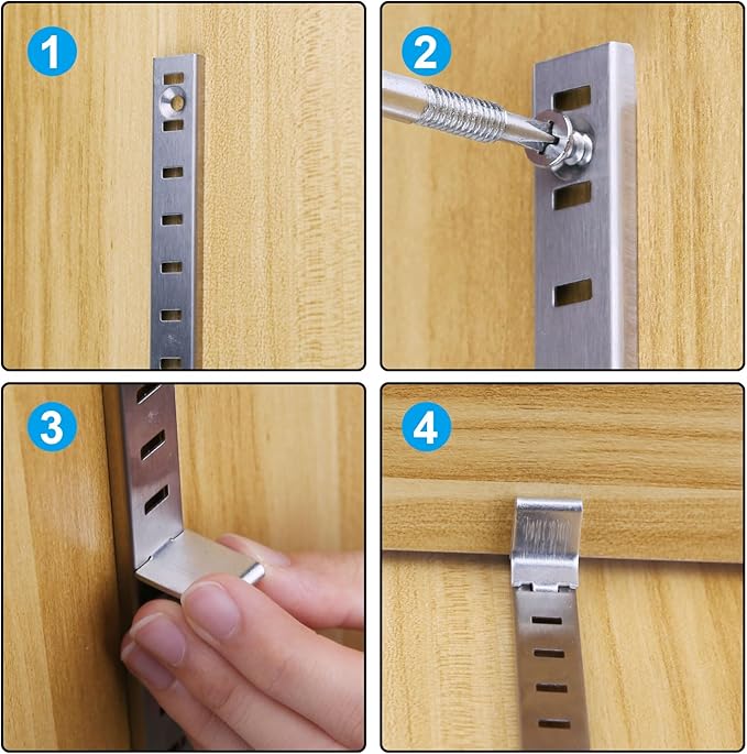 Xadnitu 8 Pieces 17" Shelf Pilaster Tracks, Adjustable Shelf Bracket Rails with Mount Screws for Cabinet, Closet, Shelves Storage and Organization, Shelf Clips Not Included