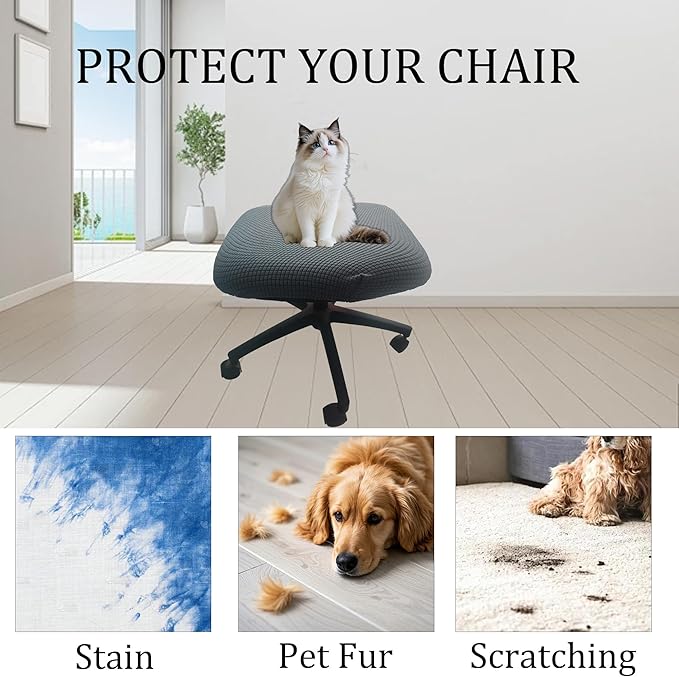 One Stretch Office Chair Cover, Universal Elastic Computer Desk Seat Slipcover, Washable Removable Protective Cover for Rotating Swivel Chair, Anti-Dust(Grey)