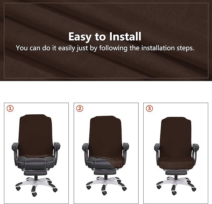 SARAFLORA Office Chair Covers- Medium, Brown- Removable Computer Chair Covers for Office Chair with Zipper for Universal Rotating Chair Desk Chair Cover Chair Seat Washable Protector for Pets