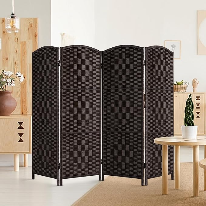 HALLYBEE Small Room Divider, Privacy Screen, Short Room Dividers and Folding Privacy Screens, Foldable Temperary Wall Partitions, 4 Panel Dark Mocha Space Separation Separator