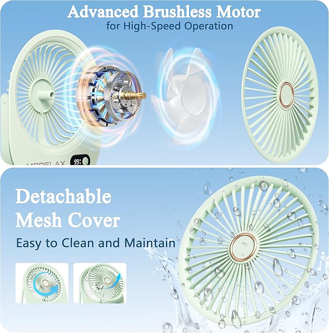 Jancane USB Desk Fan,3 IN 1 Rechargeable Small Portable Fan,180° Folding 6 Speeds Strong Wind Mini Personal Desktop Fan, Table Fans for Office/Bedroom, Gifts for Women/Men/girls (Green)