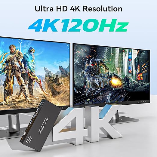 4K@120Hz KVM Switch 2 Monitors 2 Computers 8K@60Hz HDMI KVM Switch Share Dual Monitor and 4 USB Devices Support Extended/Copy Mode with USB 3.0 Cables and Extended Controller