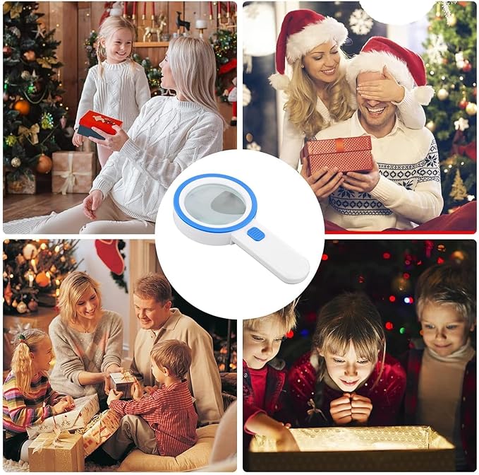 Magnifying Glass with 12 LED Lights, Double Glass Lens Handheld Illuminated Magnifier Reading Magnifying Glass with for Seniors Read, Coins, Stamps, Map, Inspection, Macular Degeneration (Blue)
