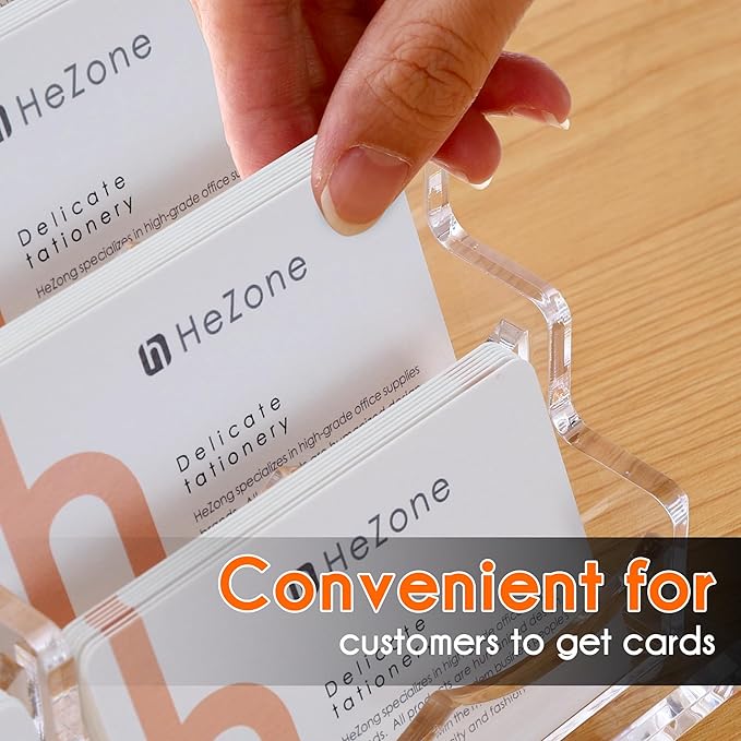 HeZone Business Card Holder for Desk, Multiple Cards Display Stand Rack for Women and Men, Clear Acrylic Card Organizer 9 Slot 3 Tiers