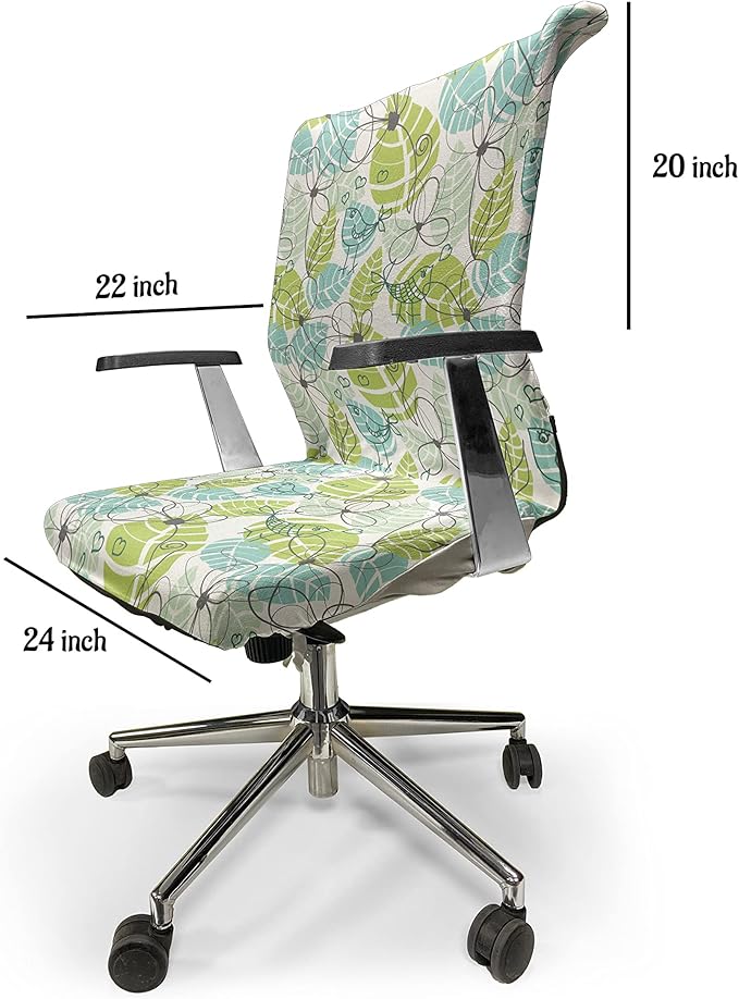 Ambesonne Leaves Office Chair Cover, Doodle Birds and Flowers with Foliage Hearts Ornamental Print, Stretchable Decorative Universal Size High Back Printed Slipcover, Charcoal Dimgrey