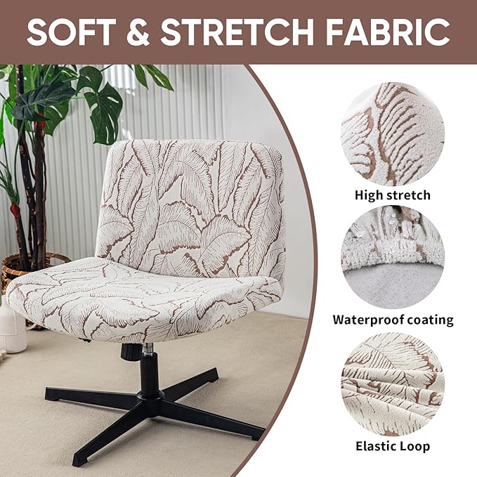 LavishCover Waterproof Palm Leaf Criss Cross Chair Cover, High-Stretch Flocked Fabric, Armless Office & Desk Chair Protector Against Stains and Wear(Khaki,Palm Leaf, Just The Cover,No Chair)