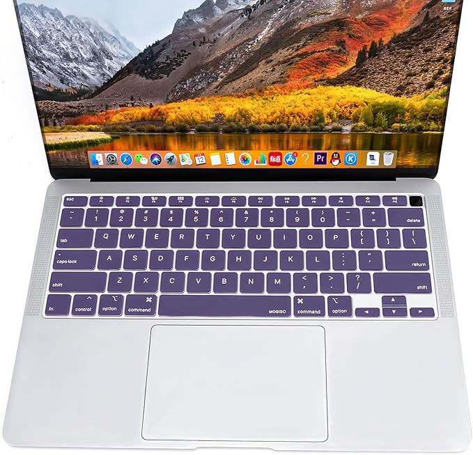 MOSISO Keyboard Cover Compatible with MacBook Air 13 inch 2022 2021 2020 Release A2337 M1 A2179 Retina Display with Touch ID Backlit Magic Keyboard, Waterproof Protective Silicone Skin,Imperial Purple