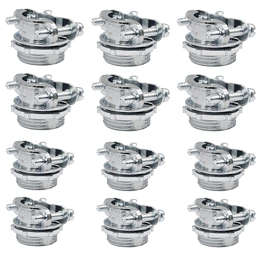 Bonsicoky 12 Pcs Clamp Type Cable Connectors - Zinc Alloy Clamp Cable Connector Fittings for Metallic Conduit Protect Electric Wires Electrical Box Cables - 1/2 Inch + 3/4 Inch