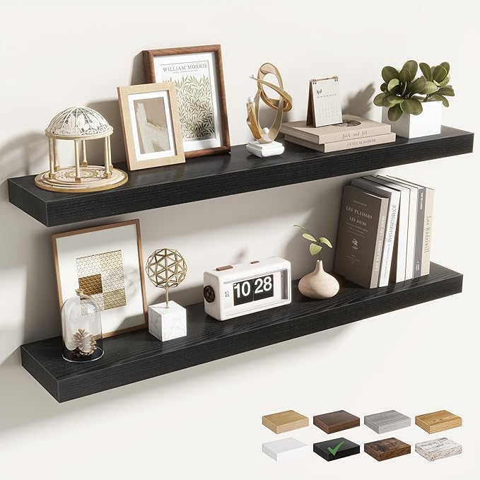 Acovy 36 Inch Floating Shelves for Wall 2 Pack, 36" Wall Shelves for Books, Storage, Decor, Wall Mounted Floating Shelf with Invisible Brackets for Kitchen, Living Room, Black