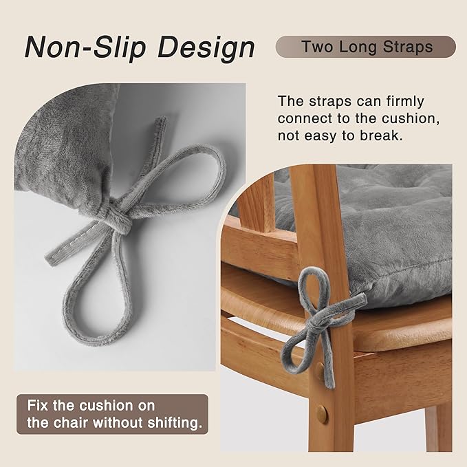 OVOV 2 Pack Chair Cushions for Dining Chairs Soft Seat Cushions for Kitchen Desk Chairs Square Chair Pads with Ties (15.5"x15.5" Light Grey)