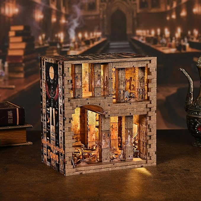 fifijoy Book Nook Kit - Egyptian Pharaohs Tomb DIY Miniature House Kit for Adults and Teens, Dollhouse BookNook Tiny House, Bookshelf Decor 3D Wooden Puzzle, Unique Gifts for Family and Friends