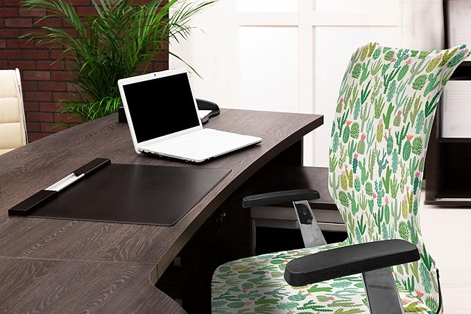 Ambesonne Cactus Office Chair Cover, Continuous Cacti Plants Mexican Theme Sketch Illustration on Plain Backdrop, Stretchable Decorative Universal Size High Back Printed Slipcover, White Seafoam