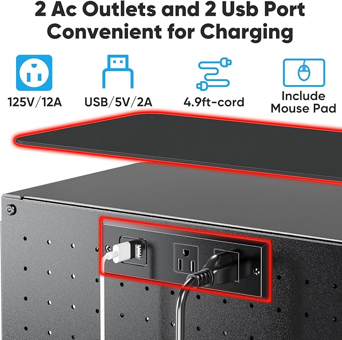POKIPO Computer Tower Stand with Charge Station and USB Port,Pc CPU Holder Cart for Floor Carpet with Wheels,Heavy Duty Metal,Adjustable Height,Rolling Pc Printer Desktop Under Desk for Home Office