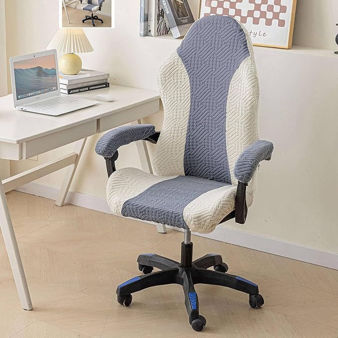 Gaming Chair Cover Cat Scratch Proof Jacquard, Soft Spandex Gaming Chair Slipcovers Arms Attached Washable for Office Chair (3,one Size)
