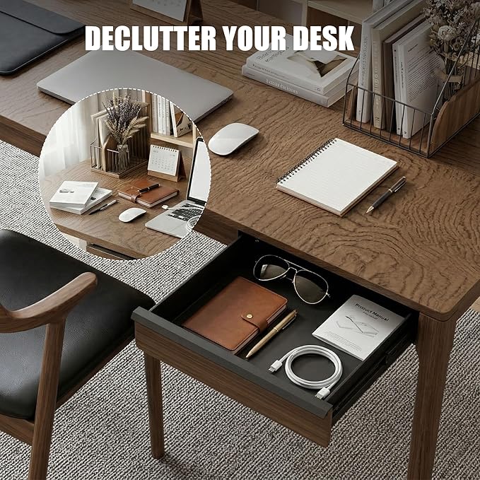 Under Desk Drawer, Solid Walnut Wood Panel – Sturdy Ball Bearing Slides, Easy Under-Desk Mount, Integrated Handle, Desktop Organizer for Office & Home Workstation