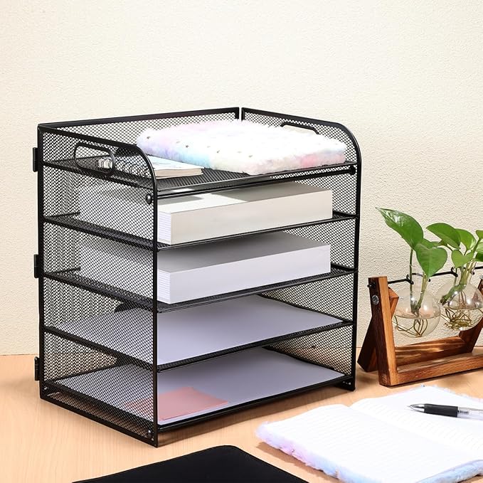 Cabilock 5 Tier Paper Organizer Letter Tray - Mesh Desk File Organizer with Handle Paper Sorter Holder for Letter/A4 Office File Folder