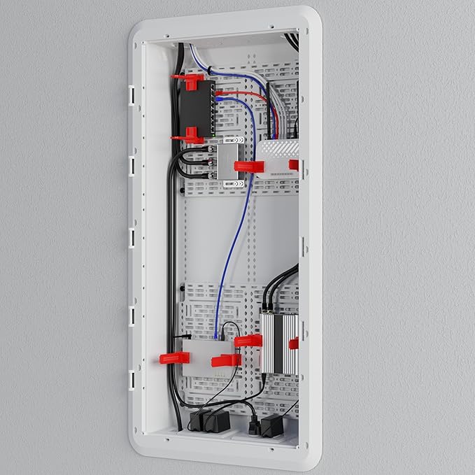 Legrand - On-Q 30 Inch Media Enclosure, WiFi Electrical Box, Cable Management Box for Distribution of Networking Service, Recessed Media Box Lets Signal Through, White, ENP3050NA
