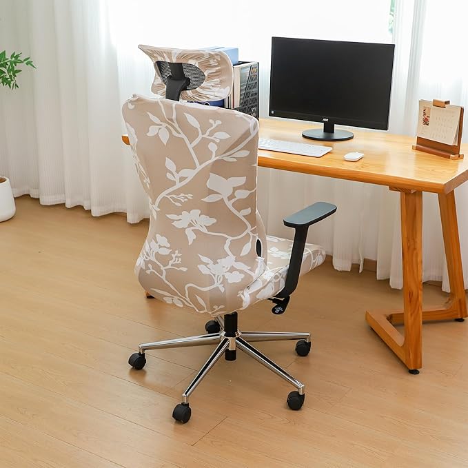 Ergonomic Office Chair Covers Set with Headrest Cover Floral 2 Pieces Stretch Desk Computer Office Chair and Headrest Slipcovers Washable