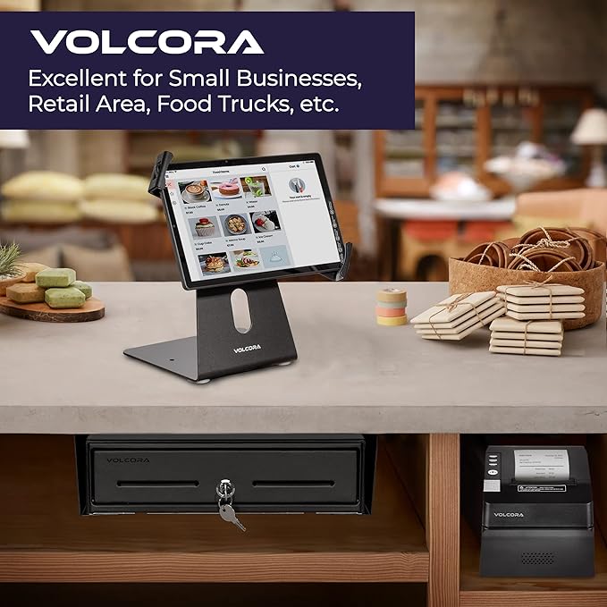 Volcora 13" Electronic Cash Register Drawer with Under Counter Mounting Metal Bracket - POS, 4 Bill 5 Coin Cash Tray, Removable Coin Compartment, 12-24V RJ11/RJ12 Key-Lock, Media Slot, Black