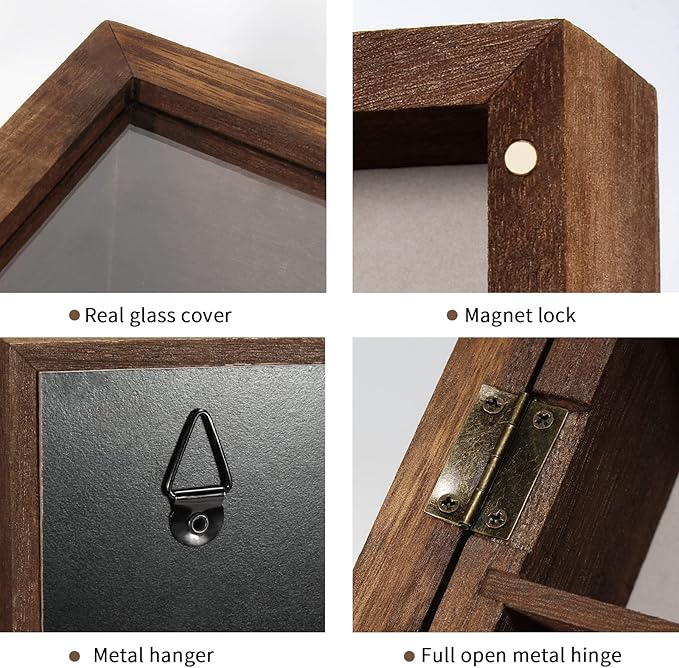 TJ.MOREE Sunglasses Organizer Storage Wall Mounted: 13 x 15.6 inches Eyewear Display Case 6 Tier Rustic Wood Eyeglasses Holder Large Glasses Storage Box, Brown
