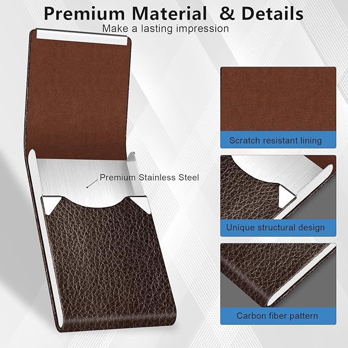 Business Card Holder with Magnetic Closure, Slim Metal PU Business Card Case for Men Women, 3.7 x 2.3 inches RFID Blocking Credit Cards Holder for Pocket or Bag Storage, Coffee