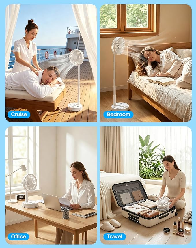 Portable Standing Oscillating Rechargeable Fan - 8" 8000mah Battery Operated USB Fan for Bedroom Quiet Remote Folding Pedestal Floor Ventilador Table Desk Fans for Room Office Camping Travel White