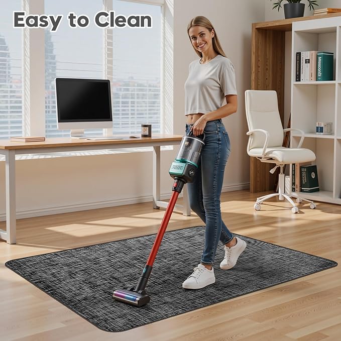 Sycoodeal Office Chair Mat for Hardwood & Tile Floor, 48" x 55" Heavy Duty Computer Gaming Chair Mat for Rolling Chairs Non-Curve, Anti-Slip, Floor Protector for Home Office (Black)