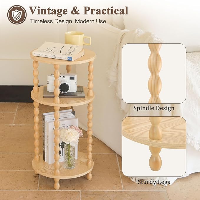 AWASEN Small End Table, 3-Tier Round Side Table for Small Spaces, Round Accent Table Nightstand for Bedroom, Living Room, Office, Natural