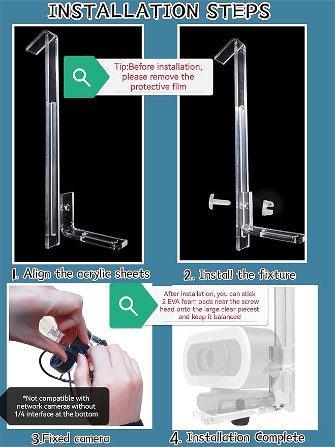 Webcam Mount for Monitor, 1/4" Screw - Universal Clip-On Holder for Logitech Brio, OBSBOT, Nexigo Webcams，Microsoft, New upgrade, width 3CM ，supports monitors 13-35 inches (0.2-0.98 inches thick)