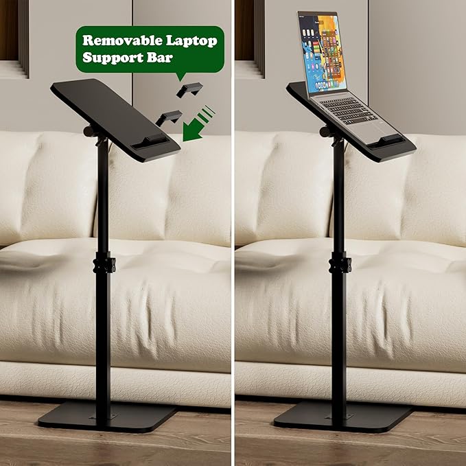 360° Swivel Sofa Side Table for Couch - Set of 2 - Adjustable Height Laptop Table for Work, TV Trays Table for Snacks Reading fits Bed Chair with Phone & Tablet Slot