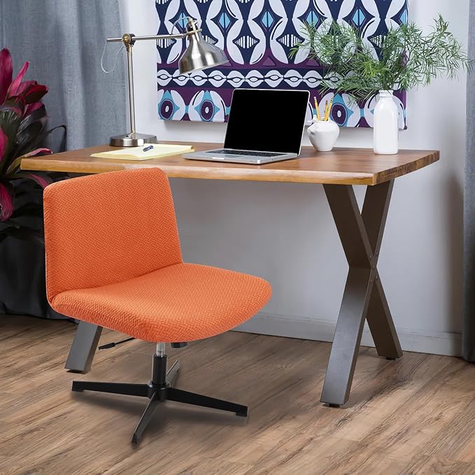 Fuloon Criss Cross Chair Cover, Waterproof, Stretchable, Solid Jacquard, Suited for Armless/Office/Desk/Mid Back Wide Seat/Computer/Task/Vanity/Accent Chair (T -Shaped Jacquard, Orange)