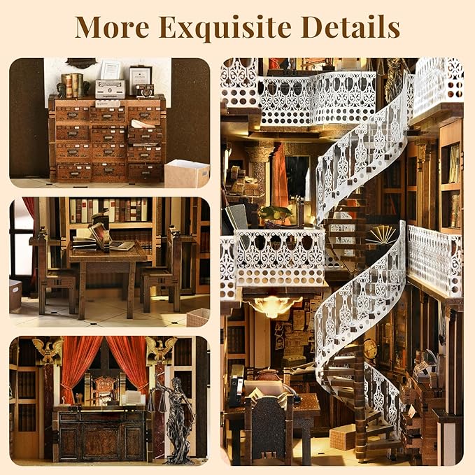 MiniCity DIY Book Nook Kit, Miniature Dollhouse Booknook Kit, 3D Wooden Puzzle Bookend Bookshelf Insert Decor with LED Light for Teens and Adults (Law Library)