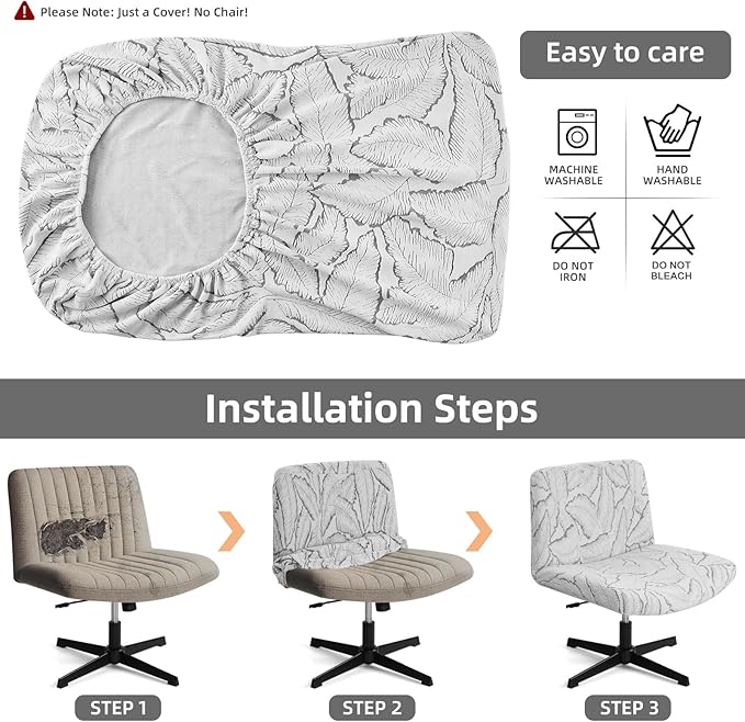 Fuloon Criss Cross Chair Cover, Stretchable, Solid Jacquard, Armless Chair Slipcovers for Office/Desk/Mid Back Wide Seat/Computer/Task/Vanity Chair (Reed -Shaped Jacquard, Grey)