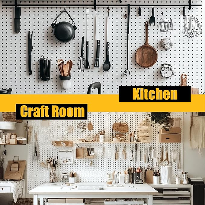Spampur Peg Board, 4 Pack Metal Pegboard Panels with 50 Hooks, White Pegboards Wall Organizer, Heavy Duty Peg Board for Walls Home, Garage Tool Storage, Office Organization, Craft Room, Kitchen