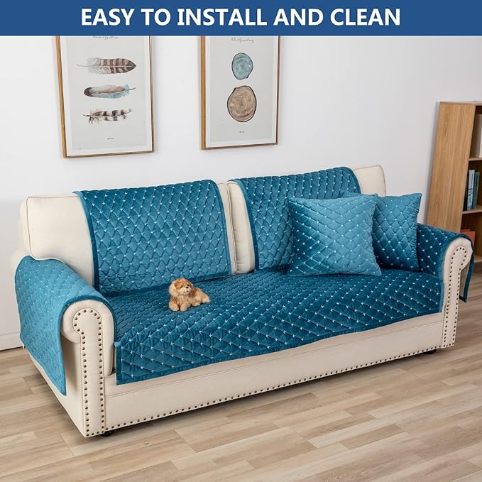 Eismodra Couch Cover,Sectional Couch Covers,Sofa Covers for 3 Cushion Couch,Anti-Slip Sofa Slipcovers for Dogs Cats Kids Loveseat Recliner L Shaped Armrest Backrest,Blue 36''x82''(Only 1 Piece)