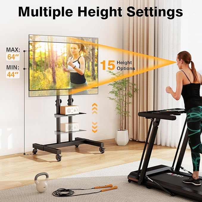 TAVR Furniture Mobile TV Stand Rolling TV Cart Floor Stand with Mount on Lockable Wheels Height Adjustable for 32-83 Inch TV Stand Flat Screen or Curved TVs Monitors Display Trolley Loading 110 lbs