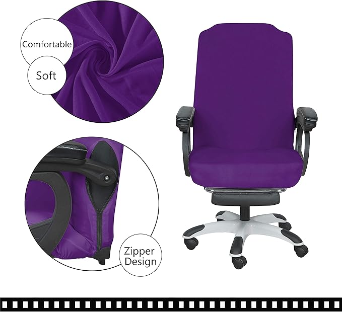 SARAFLORA Purple Office Chair Cover- Large, Removable, Durable, Stretch Fit, Zipper & Elastic, Water Resistant, for Universal Rotating Chair Desk Chair Cover High Back Chair Seat