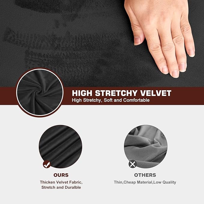 NeColorLife Velvet Office Chair Cover with Armrest Covers - Stretchable High Back Desk Computer Chair Slipcover for Large Rotating Boss Chairs (Large,Black)