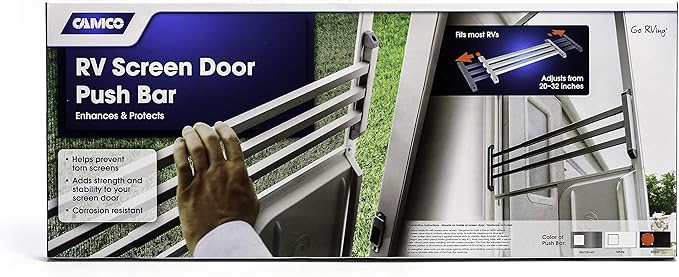 Camco 43976 RV Screen Door Push Bar, Black - Adds Strength and Stability to Your Screen Door - Prevents Torn Screens