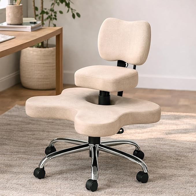 Sleekform Cross Legged Office Chair with Wheels, Meditation Desk Chair Adjustable Height - Great for Yoga, Criss Cross Lounging, Comfy ADHD Seat for Adults & Ergonomic Kneeling at Home Office Desk