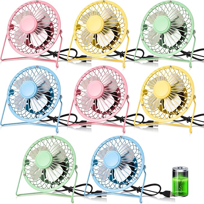 Glooglitter 8 Pcs 4" USB Small Fan Powerful Quiet 360° Adjustable Rotation Personal Metal Mini Desk Fan Summer Electric Ideal for Home Office Bedroom Desk Airflow Cooling, USB Powered Only(Cute Color)