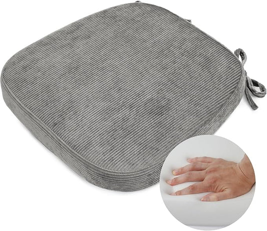 2.5" Thick Chair Cushions for Dining Chair, Corduroy High Density Foam Kitchen Chair Pads, U Shaped Indoor Seat Cushions with Ties & Non-Slip Backing, Washable Cover, 17''x16.5'', Grey